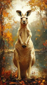 Serene Kangaroo Among Autumn Leaves