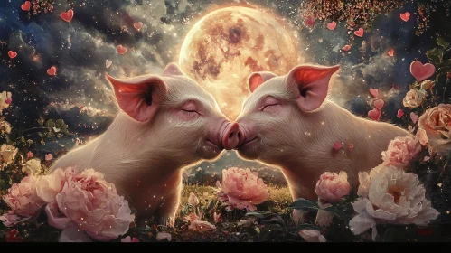 Pigs in Love Under the Moon