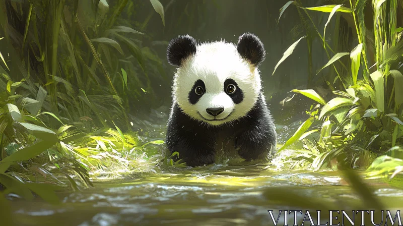 Panda Cub Playing in Nature AI Image