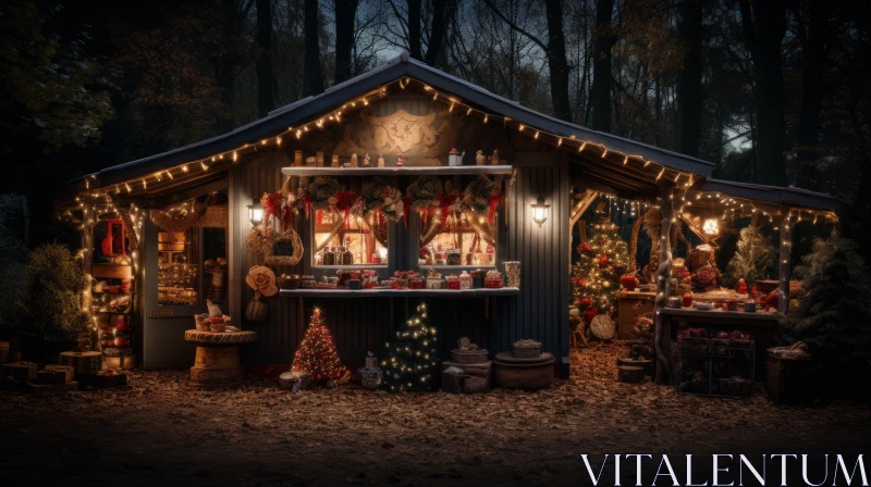 Enchanted Christmas Market in Forest - A Cabincore Night Delight AI Image