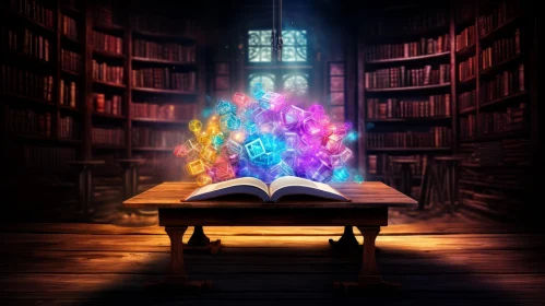 Enchanting Magic in a Library: A Vibrant Fantasy Scene
