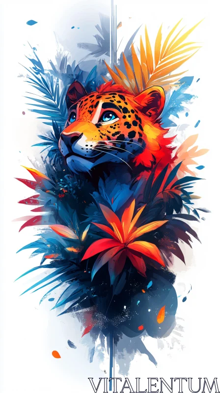 Vivid Leopard and Foliage Art AI Image