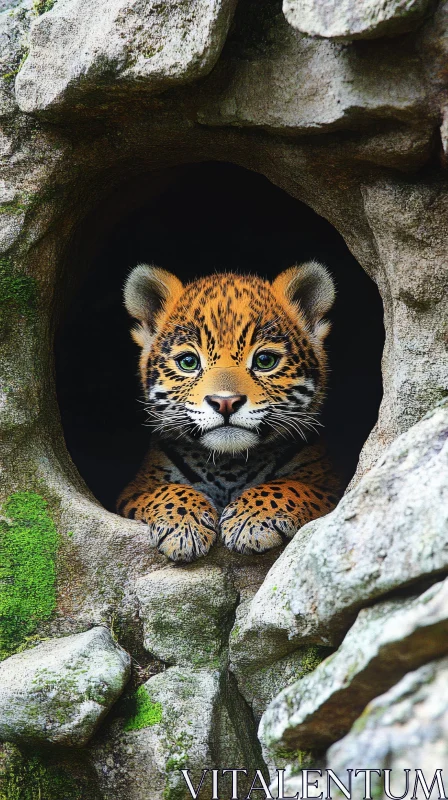 Jaguar Cub in Rocky Habitat AI Image