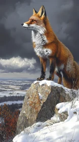 Fox on Snowy Cliff