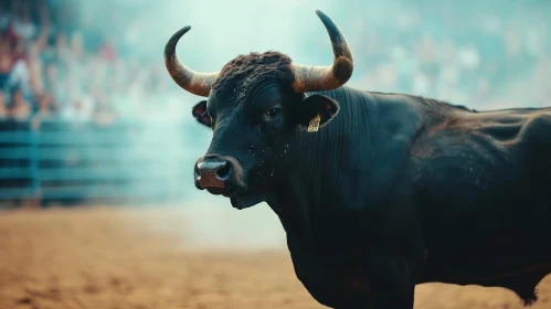 Majestic Black Bull in Bullring - Powerful and Intense