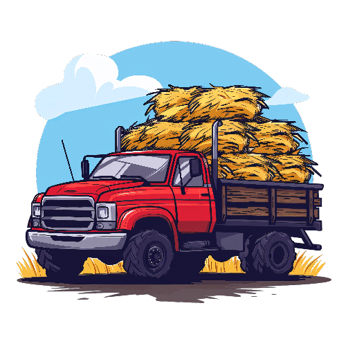 POD Design Red Truck Carrying Hay on Rural Dirt Road