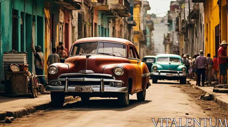 Vintage Cars in a Cuban City: A Journey Through Time AI Image