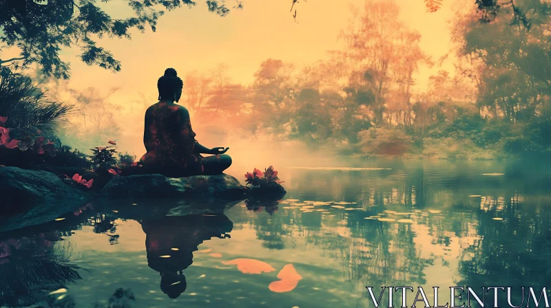 Peaceful Buddha Statue in Nature AI Image