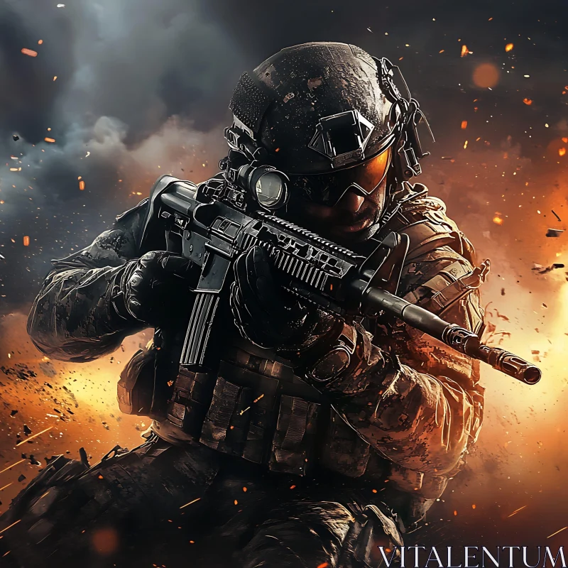 Soldier in Action: A Moment of Conflict AI Image