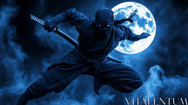 AI ART Moonlit Ninja with Sword