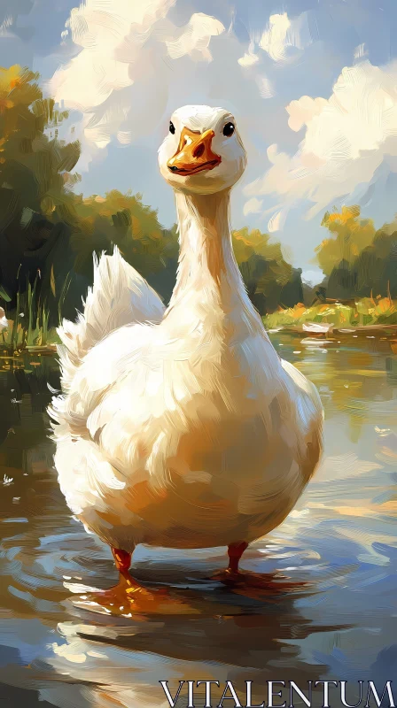 Impressionist Duck Pond Scene AI Image