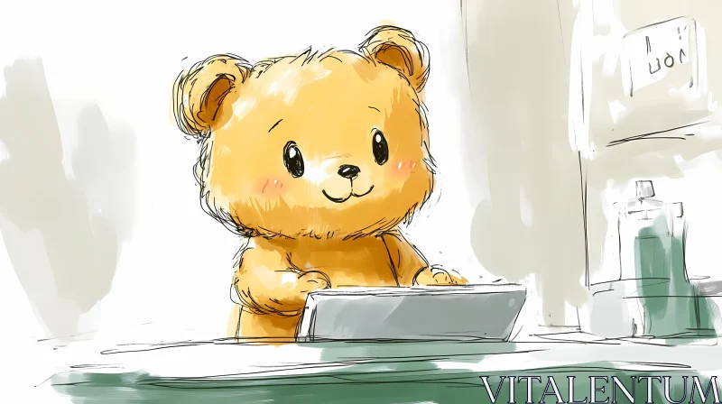 Adorable Teddy Typing Image AI Image