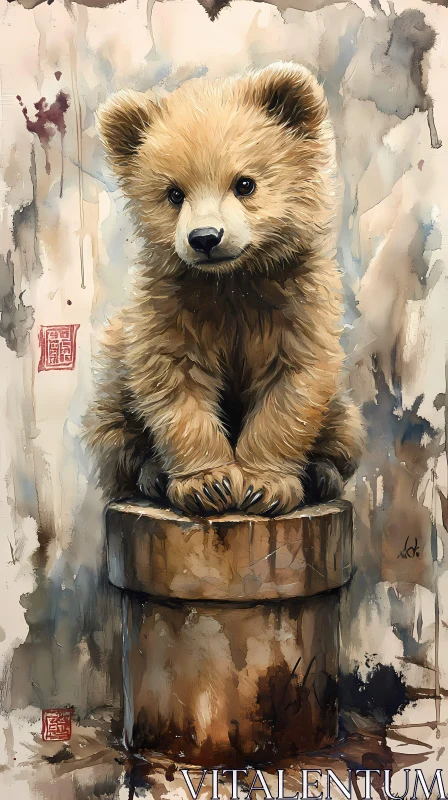 Charming Young Bear on Pedestal AI Image