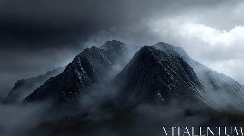 AI ART Foggy and Dramatic Mountain Landscape