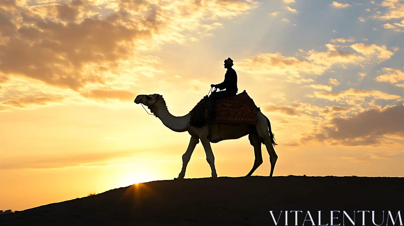 Desert Camel Silhouette at Sunset AI Image