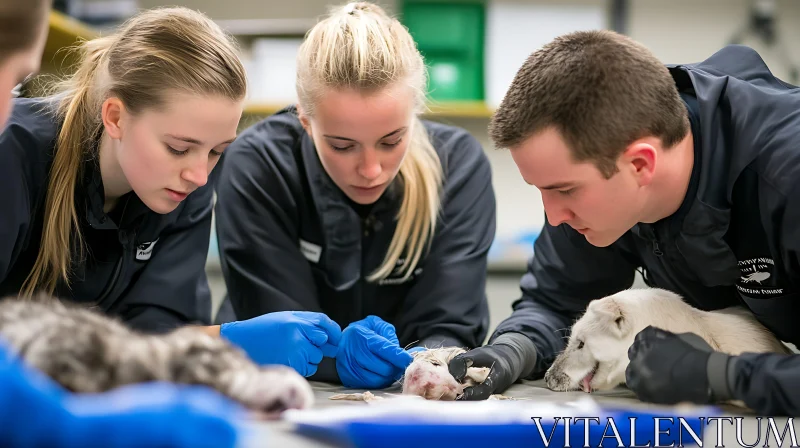 Vet Students in Practical Training with Puppy AI Image