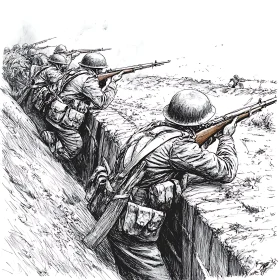 Monochrome Soldiers in Trench Artwork