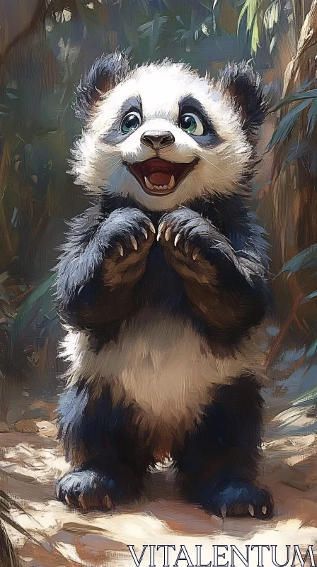 Playful Panda in Natural Habitat AI Image