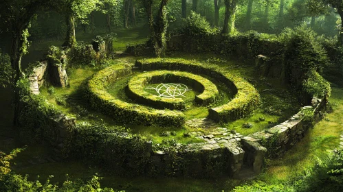 Green Forest Labyrinth with Pentagram