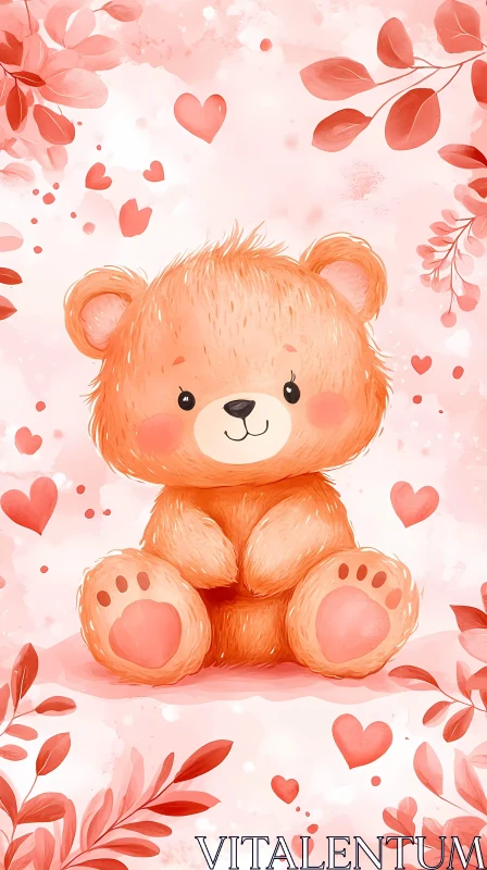 Teddy Bear with Heart Motifs AI Image