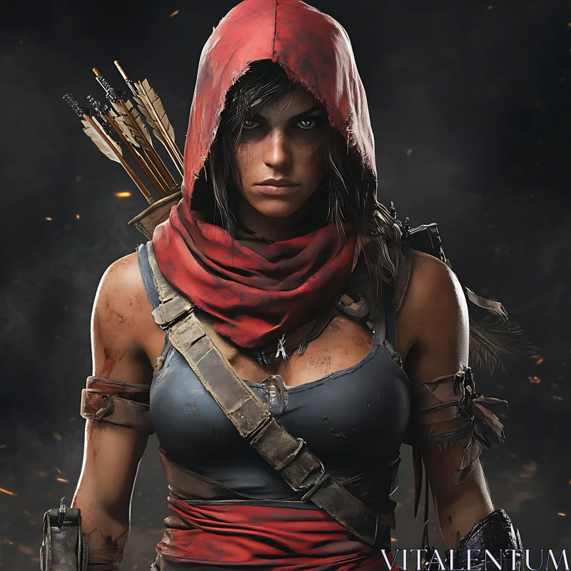 AI ART Hooded Female Warrior with Arrows