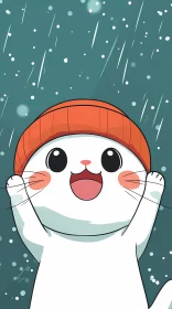 Joyful Anime Cat in Snowy Winter