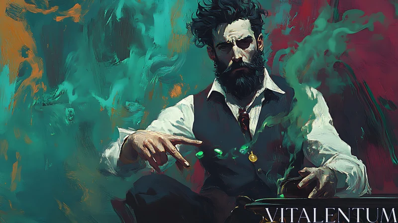 AI ART Bearded Man Casting Spell Painting