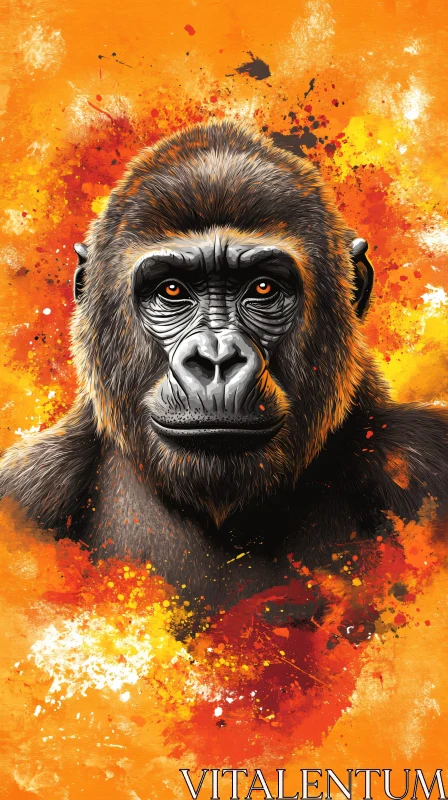 Gorilla Art with Orange Splashes AI Image