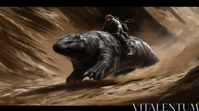 Desert Rider on Armored Creature AI Image