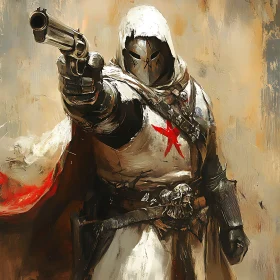 Masked Knight Aiming Revolver Painting