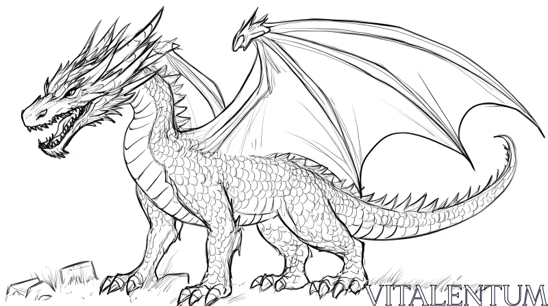 AI ART Detailed Dragon Line Art