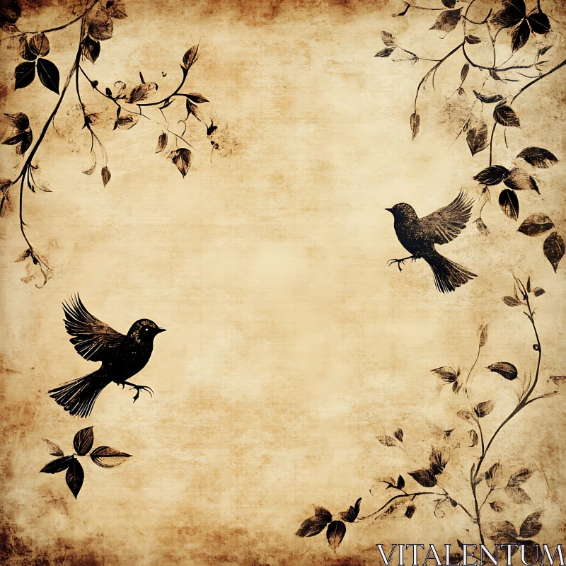 Birds in Flight Vintage Illustration AI Image