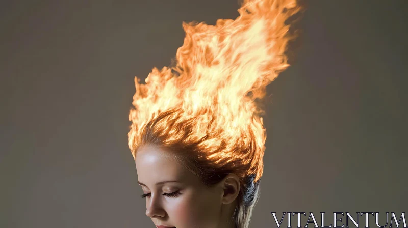 Woman's Hair Transformed into Flames AI Image