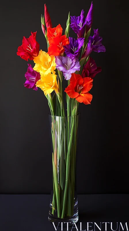 Colorful Gladiolus Flower Arrangement in Vase AI Image