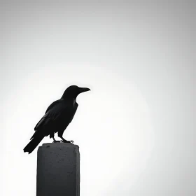 Monochrome Raven Perched High Above