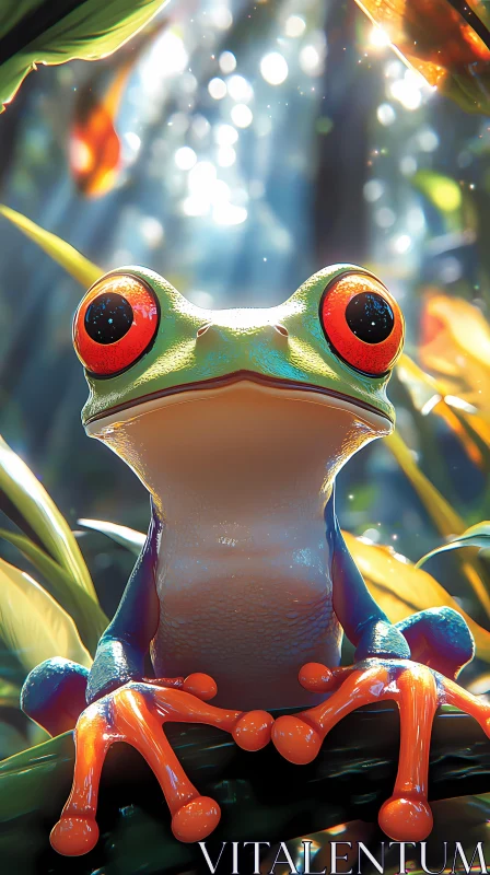 Colorful Frog Amidst Rainforest Light AI Image