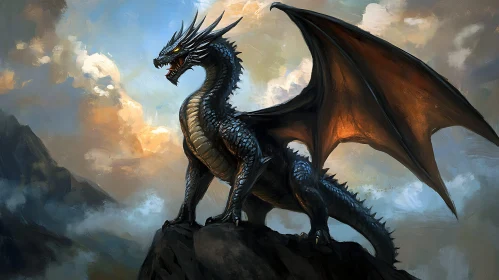 Dragon Perched on Mountain Top Art