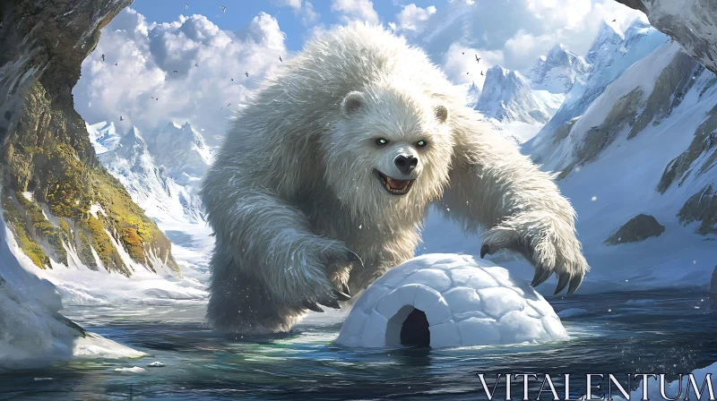 AI ART Giant Polar Bear near Igloo