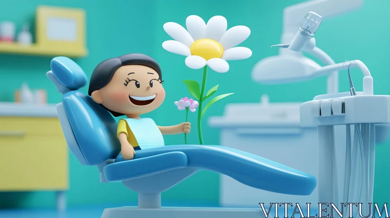 Cartoon Girl's Cheerful Dental Visit AI Image