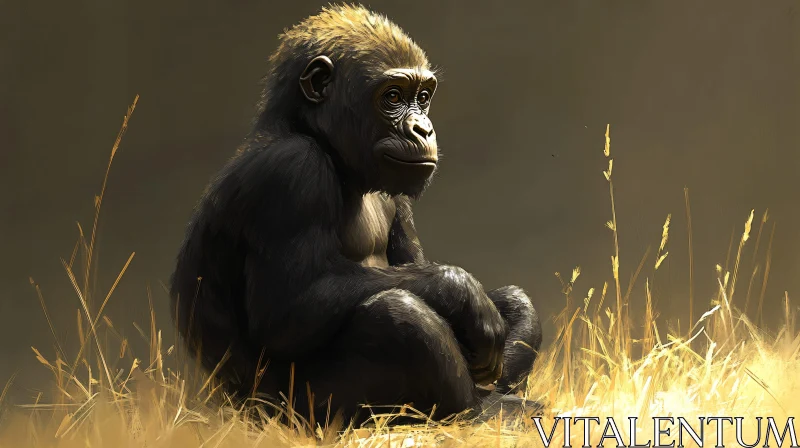 Thoughtful Gorilla in Natural Habitat AI Image