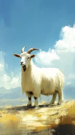 Goat Portrait Against Blue Sky