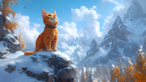 Ginger Cat in Beautiful Mountain Landscape