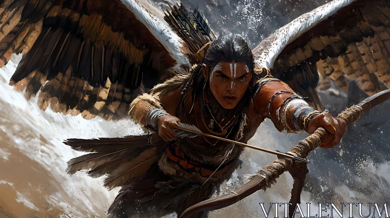 Fantasy Archer with Wings Illustration AI Image