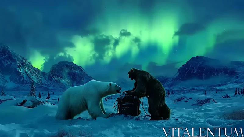 AI ART Polar Encounter Under Northern Lights