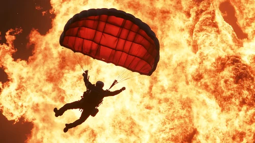 Silhouette of Parachutist in Flames
