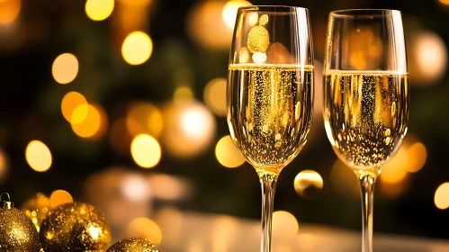 Festive Champagne Toast: Golden Lights and Bubbles