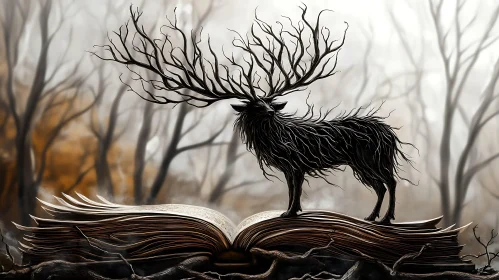 Mystical Deer Reading in the Woods