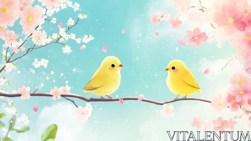 Spring Birds Blossom Branch Art AI Image