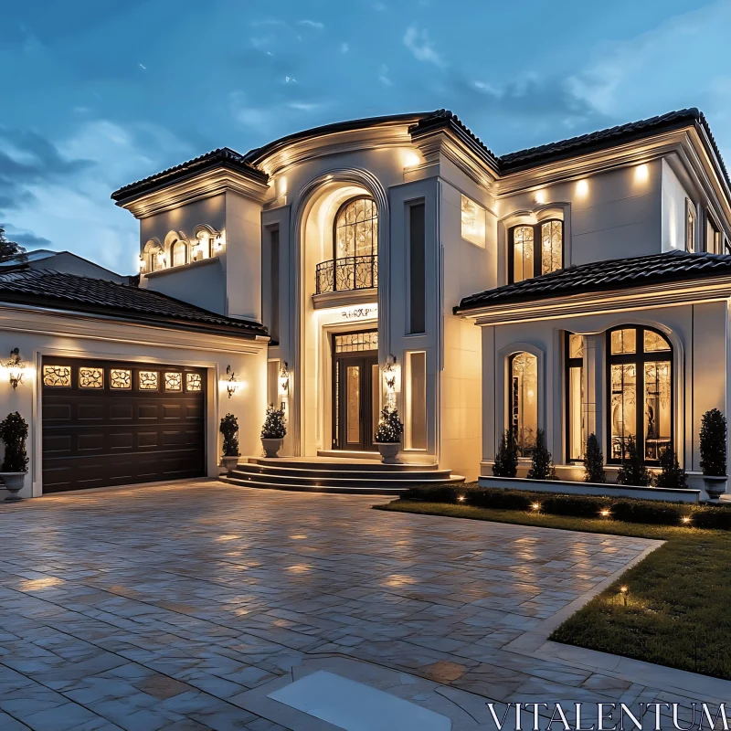 Elegant Luxurious Mansion at Twilight AI Image