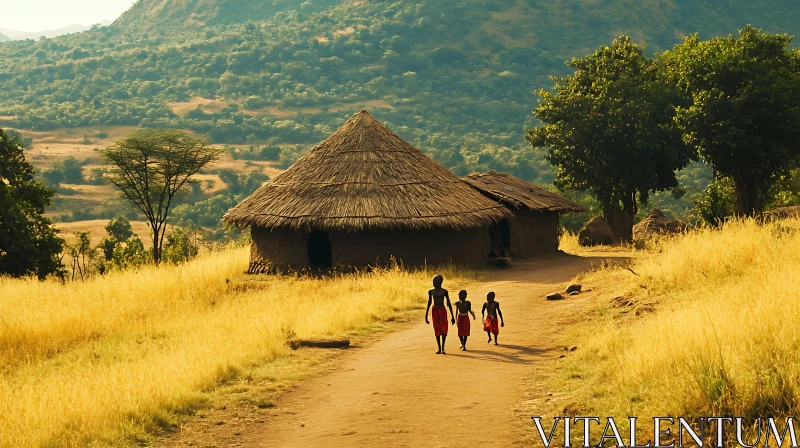 Children in African Village AI Image